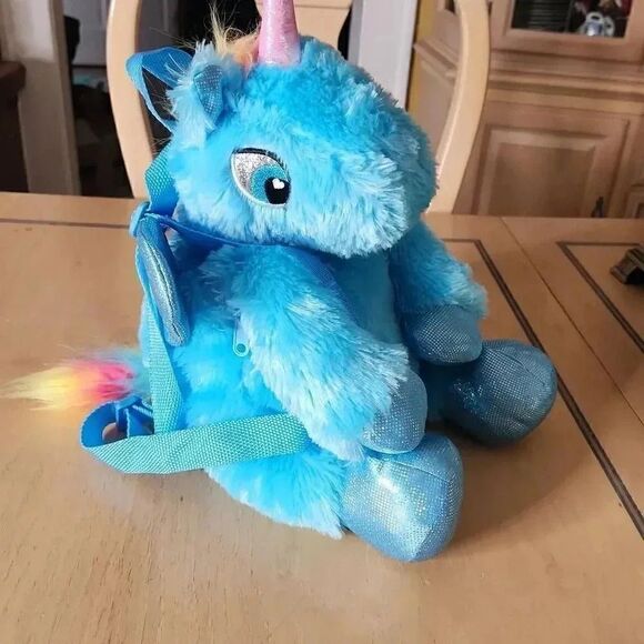 Critter Collection blue rainbow unicorn mini backpack - Picture 3 of 6